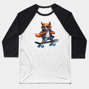 a fox riding a skateboard wearing sunglasses Baseball T-Shirt